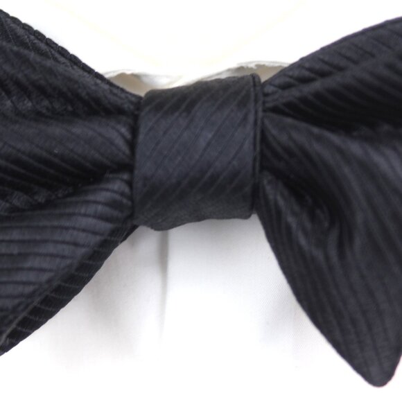 Camellucci Men's Self-tied Bow Tie Black Micro Stripe Silk S727 - Picture 10 of 16